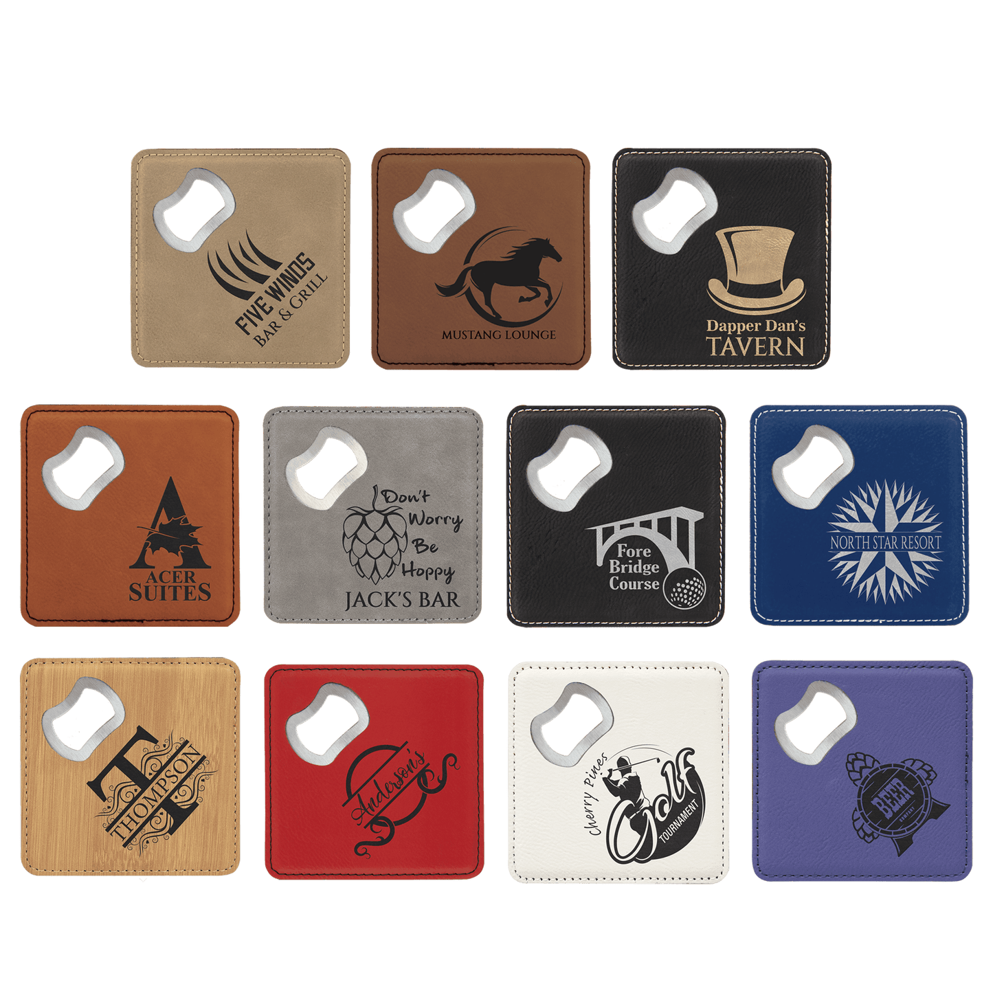 Custom 4x4 Square Lasered Leatherette Bottle Opener Coaster