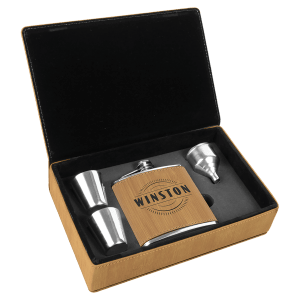 CUSTOM LEATHERETTE OR STAINLESS STEEL FLASK SETS