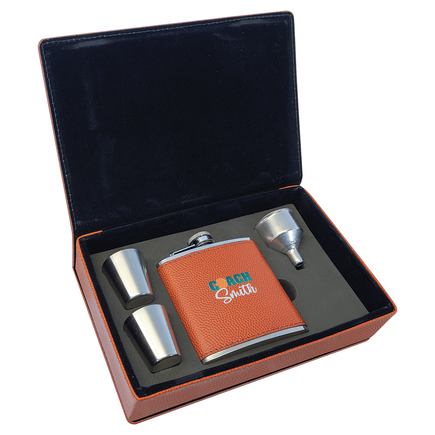 CUSTOM LEATHERETTE OR STAINLESS STEEL FLASK SETS