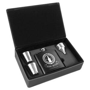 CUSTOM LEATHERETTE OR STAINLESS STEEL FLASK SETS