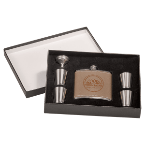 CUSTOM LEATHERETTE OR STAINLESS STEEL FLASK SETS