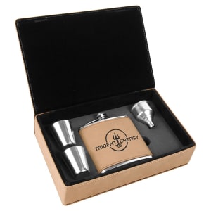 CUSTOM LEATHERETTE OR STAINLESS STEEL FLASK SETS