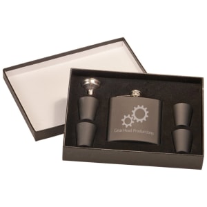 CUSTOM LEATHERETTE OR STAINLESS STEEL FLASK SETS