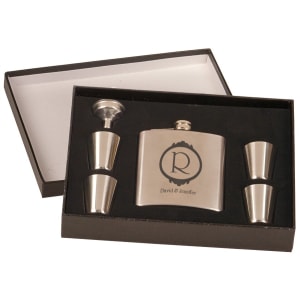 CUSTOM LEATHERETTE OR STAINLESS STEEL FLASK SETS