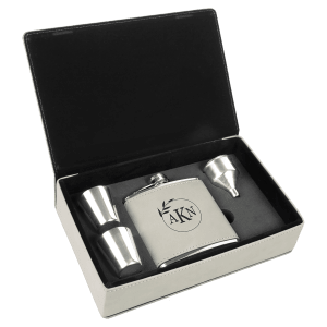 CUSTOM LEATHERETTE OR STAINLESS STEEL FLASK SETS