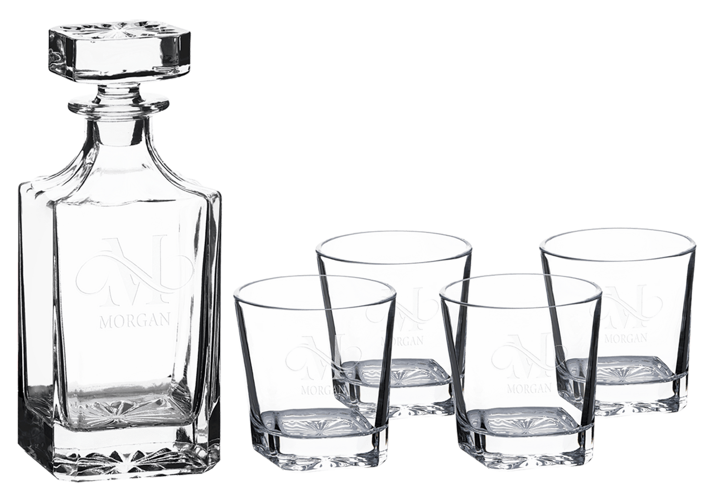 Customized Square Glass Decanter Set with Four Rock Glasses