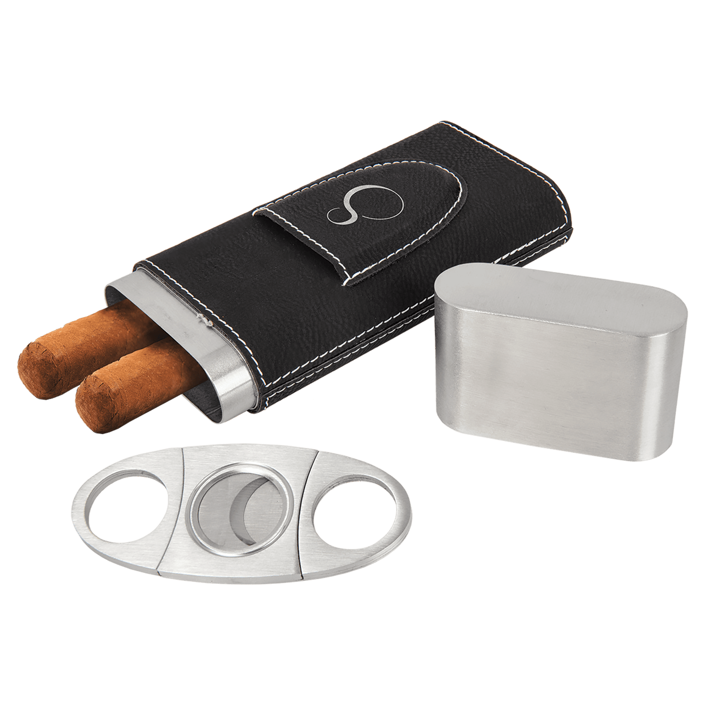 CUSTOM LEATHERETTE CIGAR CASE WITH CUTTER SET