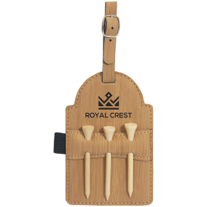CUSTOM LEATHERETTE GOLF BAG TAGS 3 WOODEN TEES