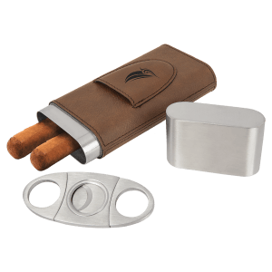 CUSTOM LEATHERETTE CIGAR CASE WITH CUTTER SET