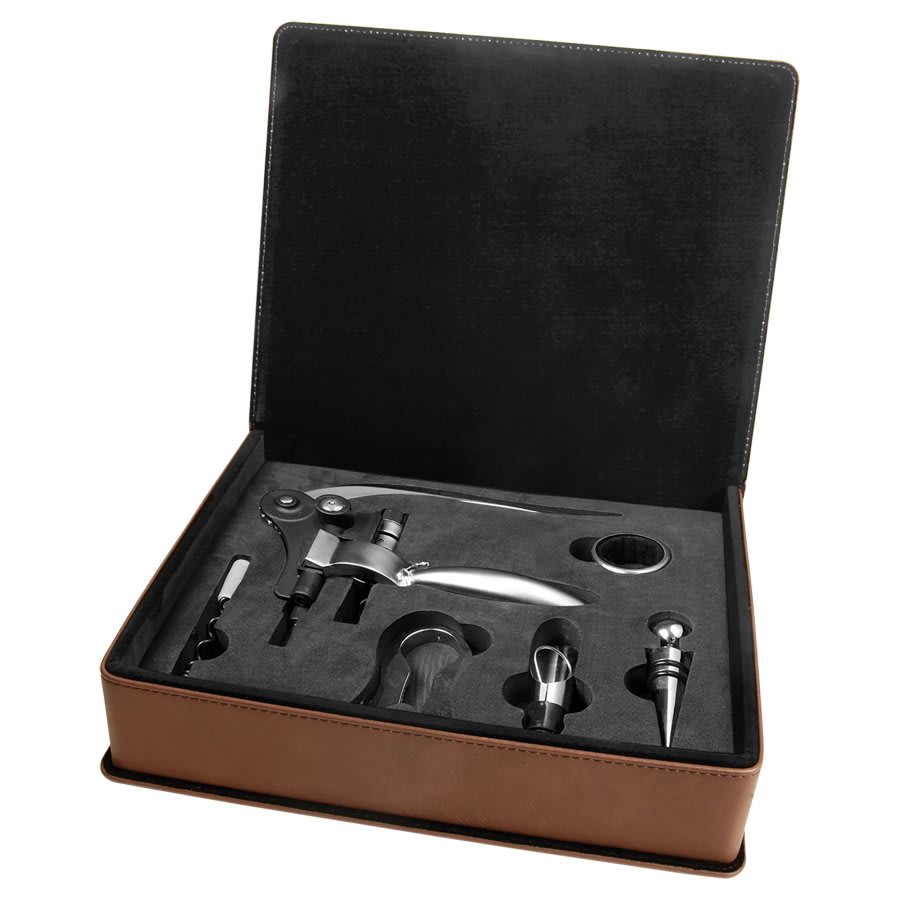 Custom Leatherette Wine Bottle Opener Set - 3, 4, or 5 Piece Set