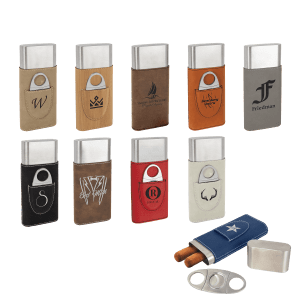 CUSTOM LEATHERETTE CIGAR CASE WITH CUTTER SET