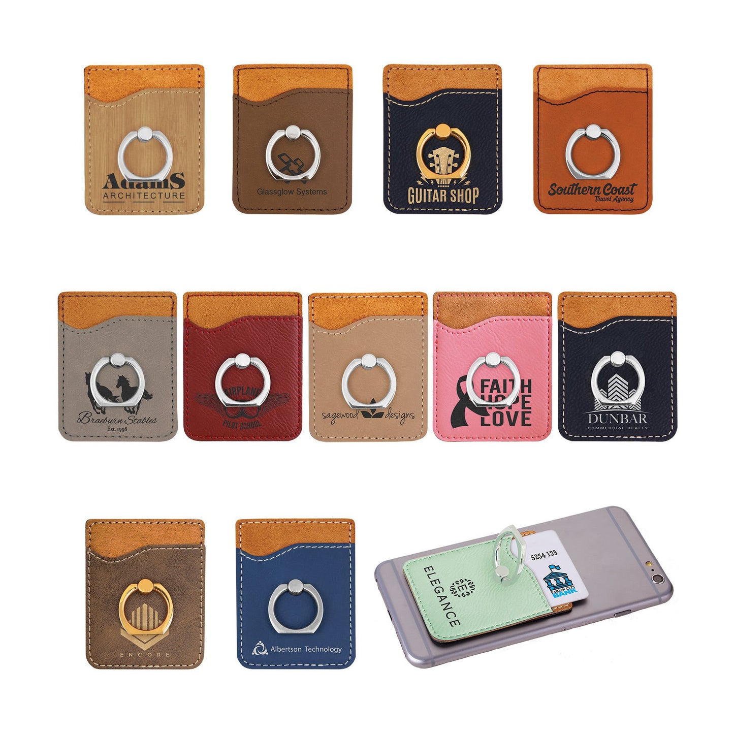 CUSTOM LEATHERETTE PHONE WALLET WITH SILVER RING