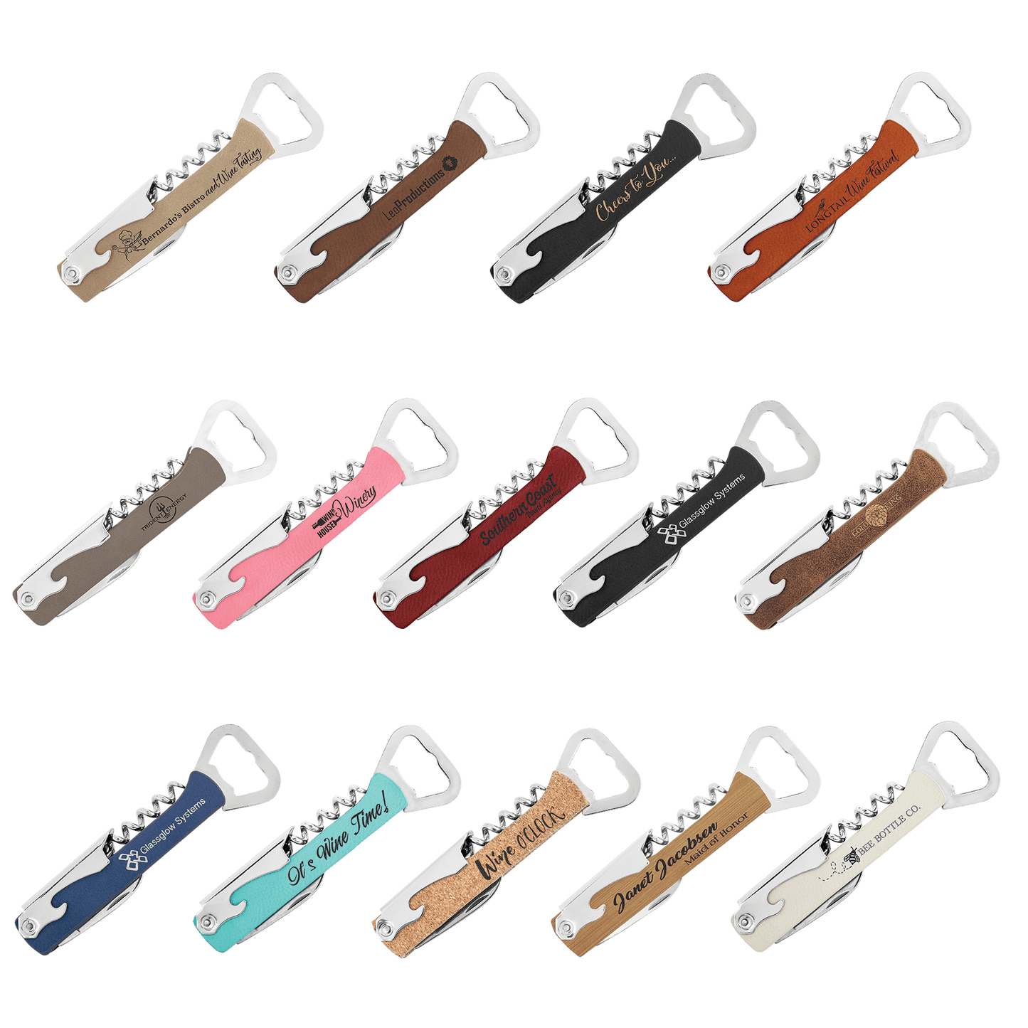 CUSTOM LEATHERETTE CORKSCREW WINE BOTTLE OPENER