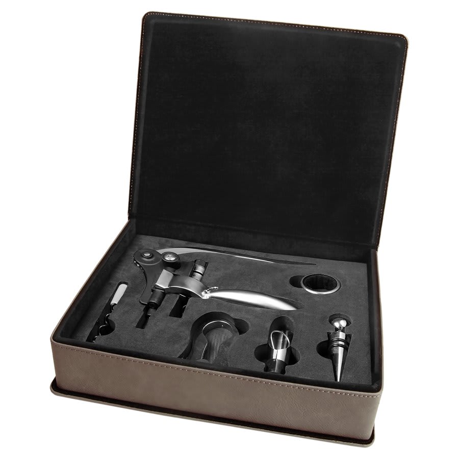 Custom Leatherette Wine Bottle Opener Set - 3, 4, or 5 Piece Set