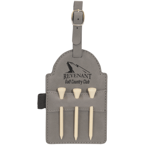 CUSTOM LEATHERETTE GOLF BAG TAGS 3 WOODEN TEES