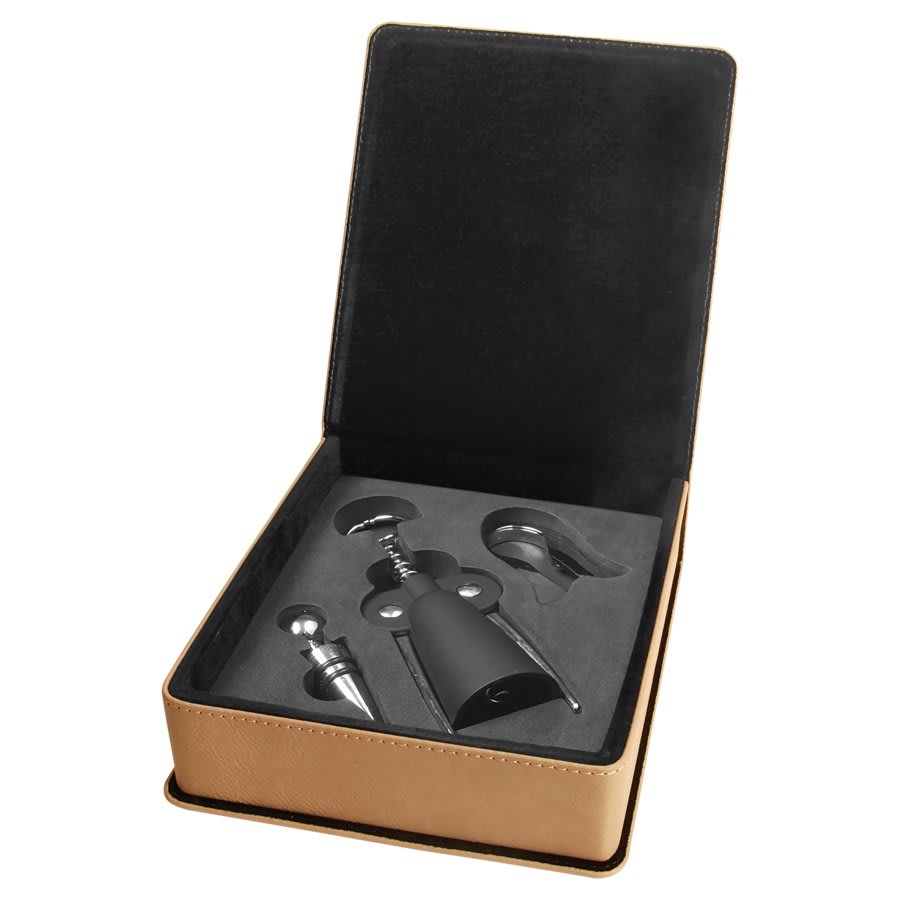 Custom Leatherette Wine Bottle Opener Set - 3, 4, or 5 Piece Set