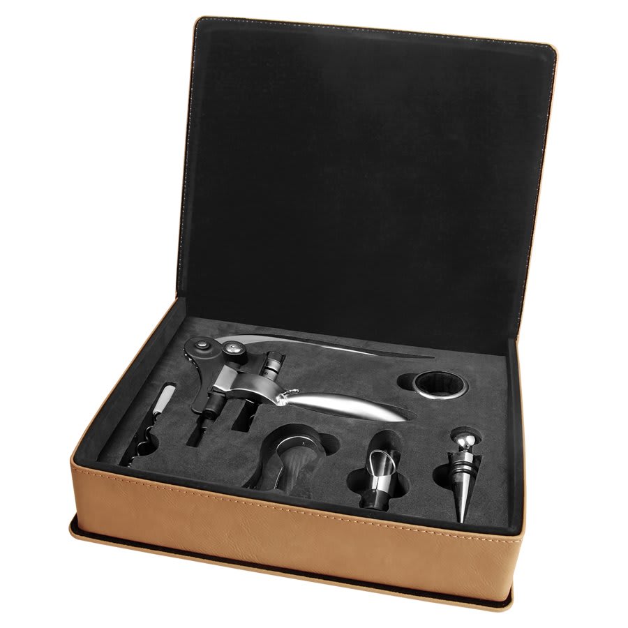 Custom Leatherette Wine Bottle Opener Set - 3, 4, or 5 Piece Set