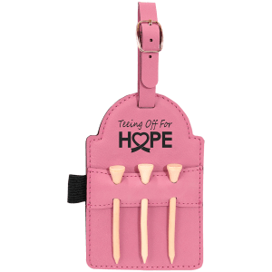 CUSTOM LEATHERETTE GOLF BAG TAGS 3 WOODEN TEES