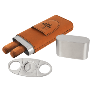 CUSTOM LEATHERETTE CIGAR CASE WITH CUTTER SET