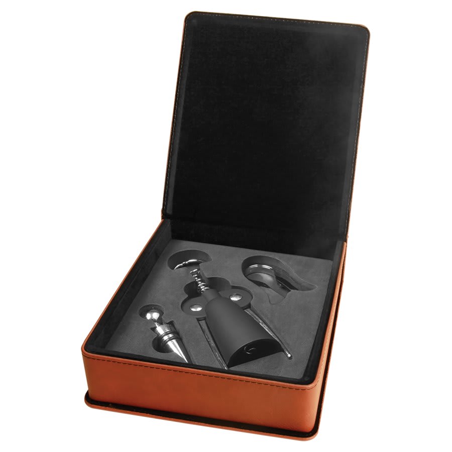 Custom Leatherette Wine Bottle Opener Set - 3, 4, or 5 Piece Set