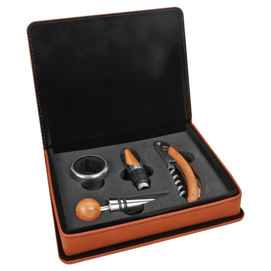 Custom Leatherette Wine Bottle Opener Set - 3, 4, or 5 Piece Set