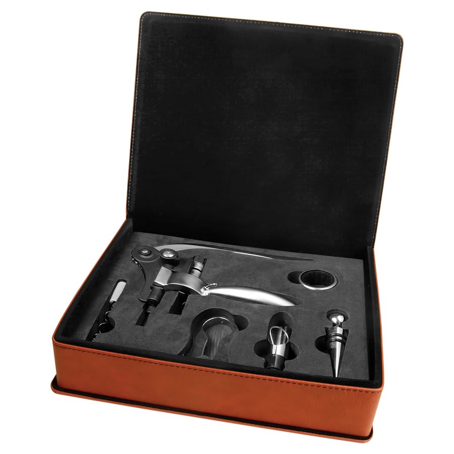 Custom Leatherette Wine Bottle Opener Set - 3, 4, or 5 Piece Set