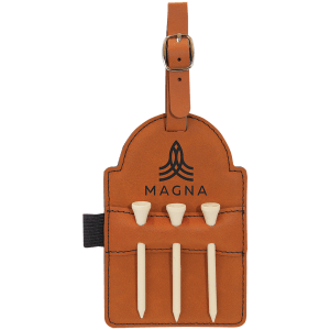 CUSTOM LEATHERETTE GOLF BAG TAGS 3 WOODEN TEES
