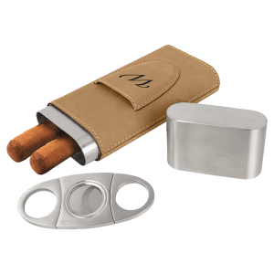 CUSTOM LEATHERETTE CIGAR CASE WITH CUTTER SET