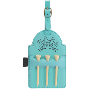 CUSTOM LEATHERETTE GOLF BAG TAGS 3 WOODEN TEES