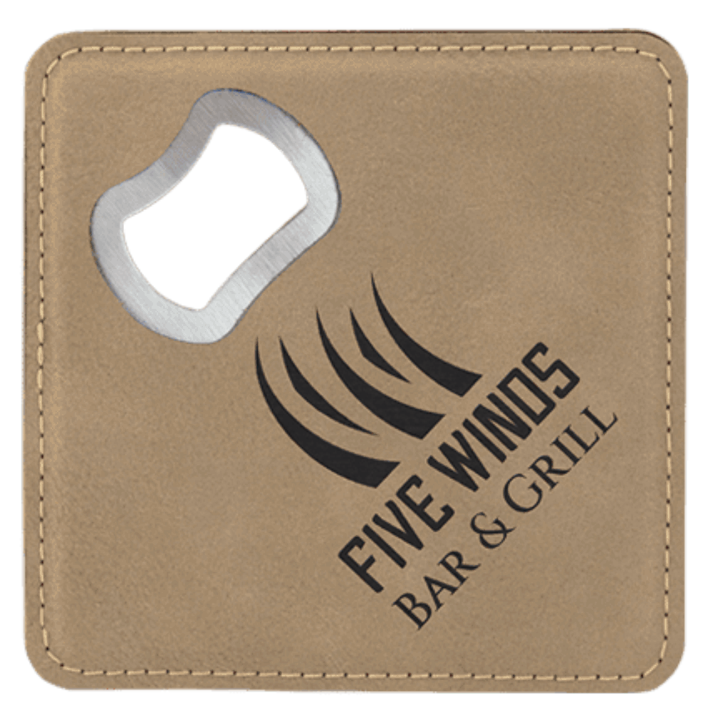 Custom 4x4 Square Lasered Leatherette Bottle Opener Coaster