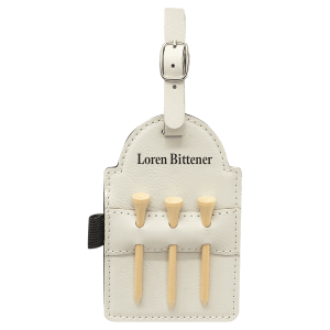 CUSTOM LEATHERETTE GOLF BAG TAGS 3 WOODEN TEES