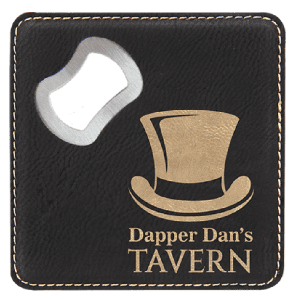 Custom 4x4 Square Lasered Leatherette Bottle Opener Coaster