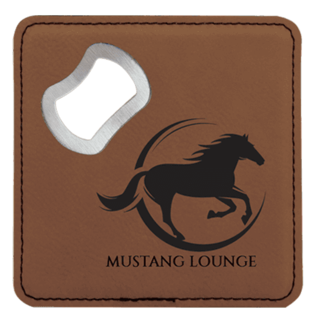Custom 4x4 Square Lasered Leatherette Bottle Opener Coaster