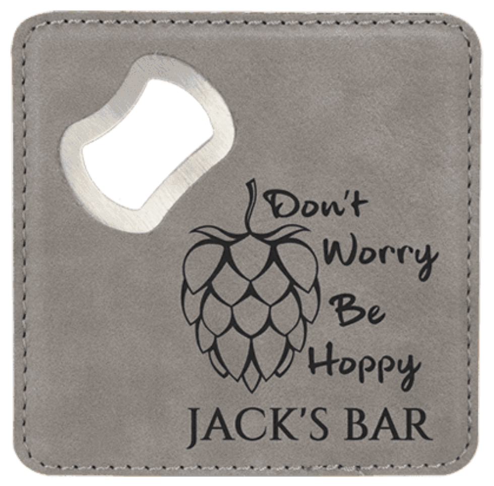 Custom 4x4 Square Lasered Leatherette Bottle Opener Coaster