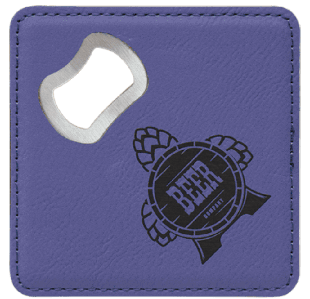 Custom 4x4 Square Lasered Leatherette Bottle Opener Coaster
