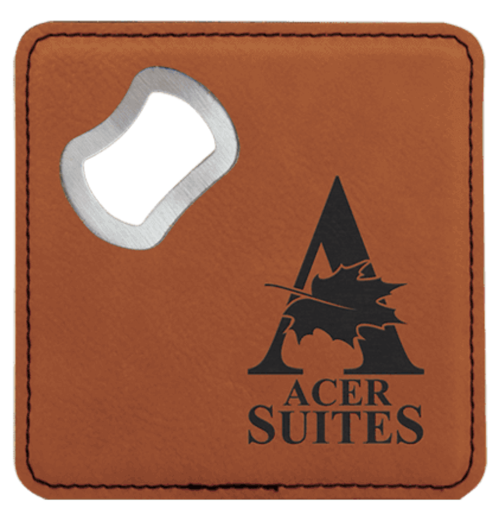 Custom 4x4 Square Lasered Leatherette Bottle Opener Coaster