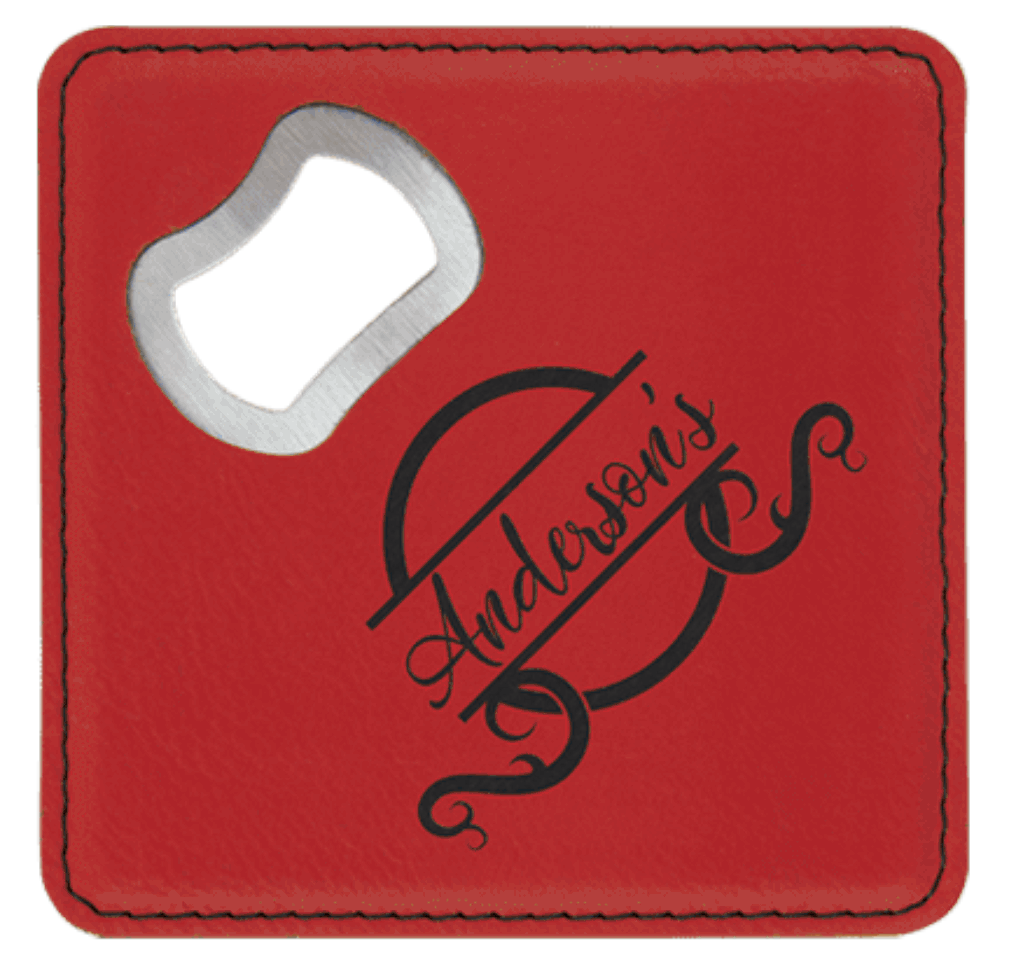 Custom 4x4 Square Lasered Leatherette Bottle Opener Coaster