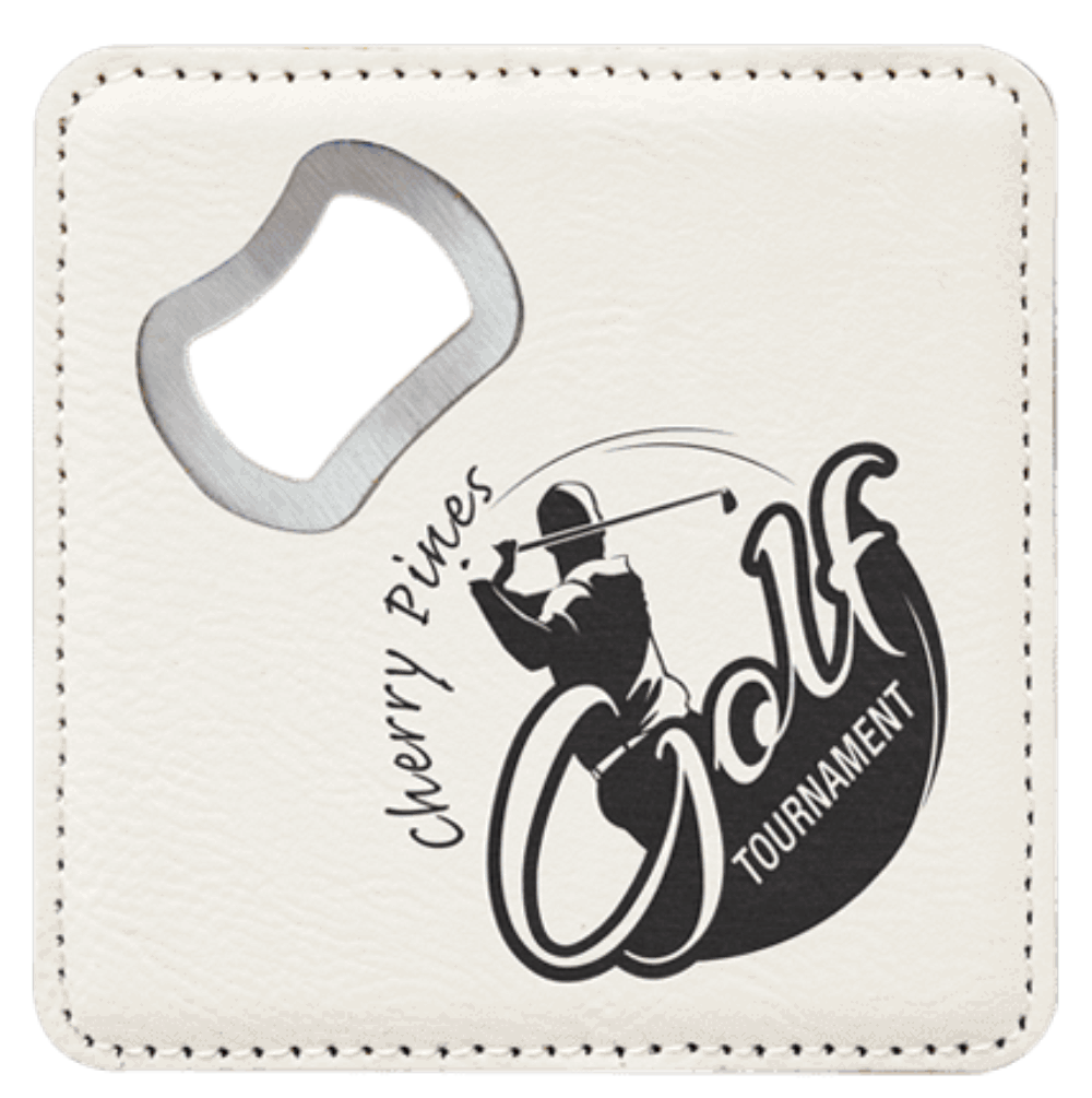 Custom 4x4 Square Lasered Leatherette Bottle Opener Coaster