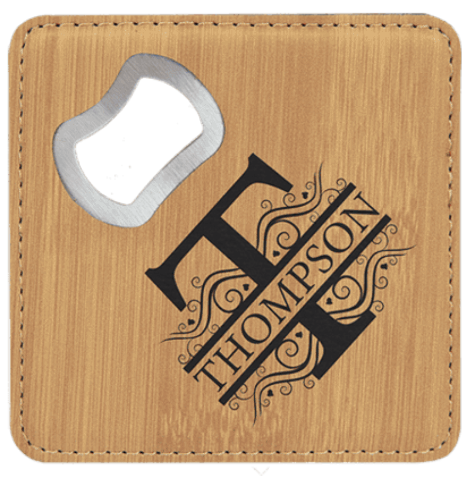 Custom 4x4 Square Lasered Leatherette Bottle Opener Coaster