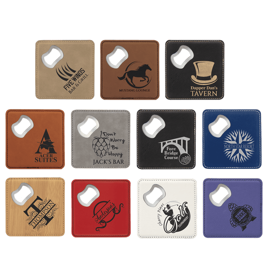 Custom 4x4 Square Lasered Leatherette Bottle Opener Coaster