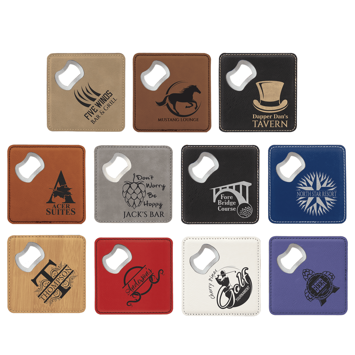 Custom 4x4 Square Lasered Leatherette Bottle Opener Coaster