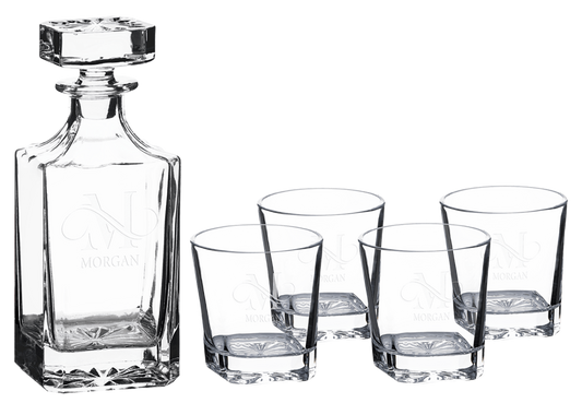 Customized Square Glass Decanter Set with Four Rock Glasses