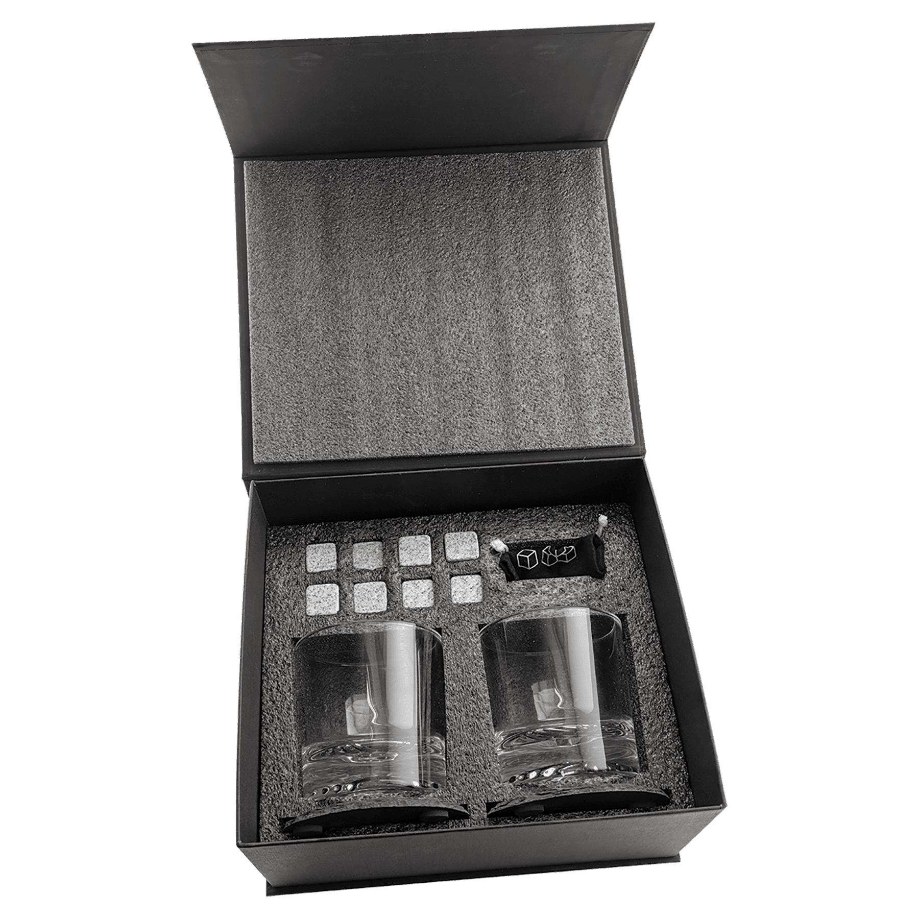 Custom Whiskey Set with (8) Granite Stones, and (2) Slate Coasters