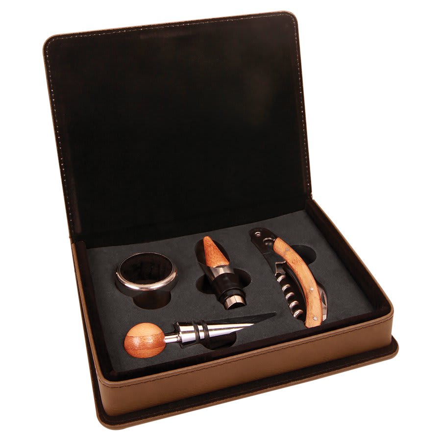 Custom Leatherette Wine Bottle Opener Set - 3, 4, or 5 Piece Set