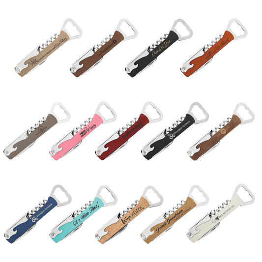 CUSTOM LEATHERETTE CORKSCREW WINE BOTTLE OPENER