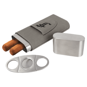 CUSTOM LEATHERETTE CIGAR CASE WITH CUTTER SET