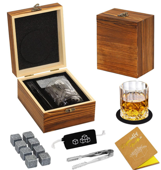 Custom Whiskey Glass Gift Set with Wooden Box