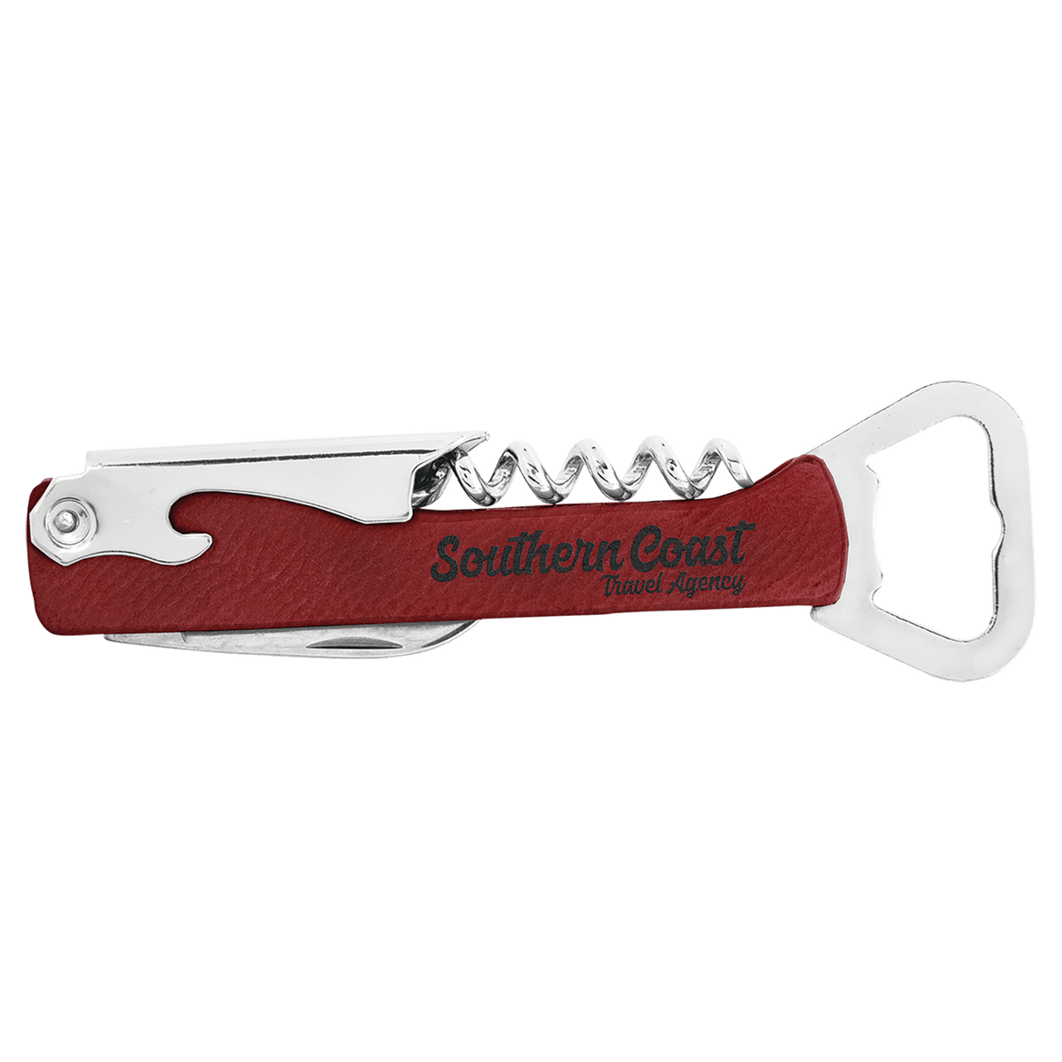 CUSTOM LEATHERETTE CORKSCREW WINE BOTTLE OPENER