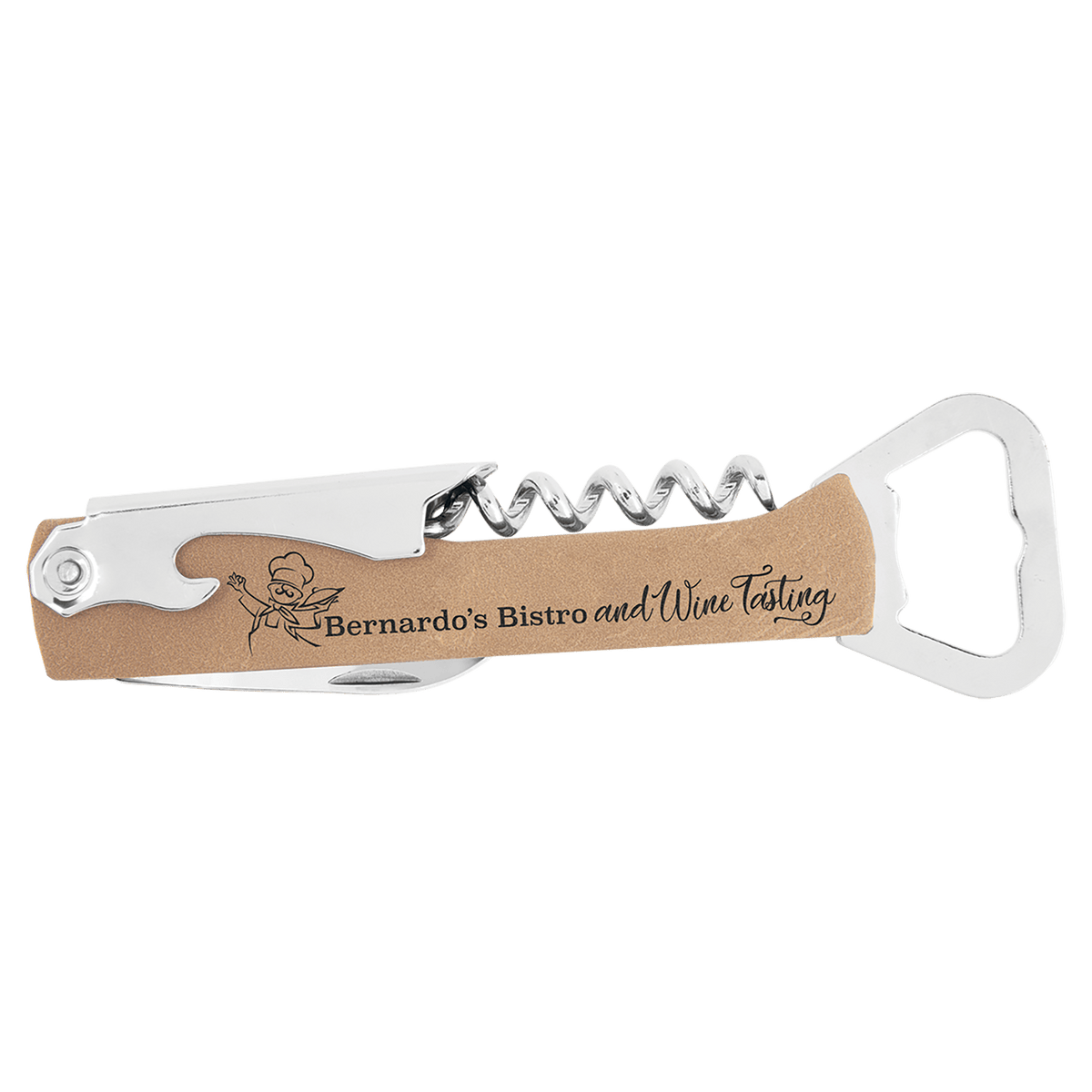 CUSTOM LEATHERETTE CORKSCREW WINE BOTTLE OPENER